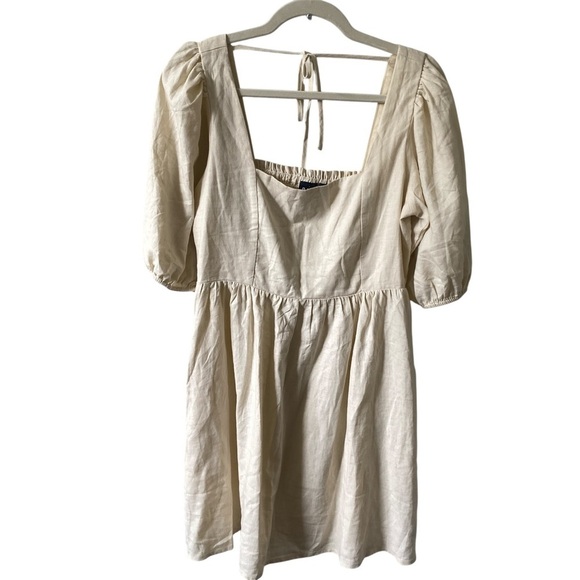 GAP Linen Blend Cream Puff Sleeve Mini Dress M - Picture 1 of 14